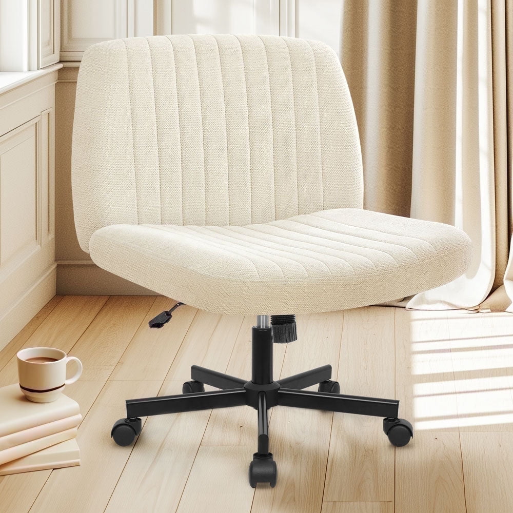 Celtoss Criss Cross Home Office Chair, Fabric Armless Swivel Task Computer Chair with Wheels, Beige