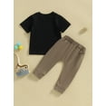 thumbnail image 4 of Bagilaanoe 2pcs Toddler Baby Boys Long Pants Set Letters Print Short Sleeve T-shirt Tops + Trousers 6M 12M 18M 24M 3T Kids Casual Outfits, 4 of 8