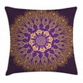 thumbnail image 1 of Gold Mandala Throw Pillow Cushion Cover, Round Lace Like Arabesque Motif Leaf Figures Folkloric Indian Ethnic, Decorative Square Accent Pillow Case, 16 X 16 Inches, Violet Purple Gold, by Ambesonne, 1 of 1