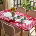 thumbnail image 3 of Valentine's Day Table Cloths for 4 Foot Rectangle Tables, Pink Buffalo Plaid Love Hearts Roses Patio Waterproof Elastic Fitted Tablecloths, Washable Rectangular Table Cover for Camping, 3 of 8
