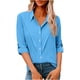 thumbnail image 1 of Camisas de Manga Larga para las Mujeres Botón de Solapa de Ajuste Suelto Delantero Blusa de Túnica de Imitación de Lino, Camisas de Manga Larga para las Mujeres Bajo Scrubs, 1 of 7