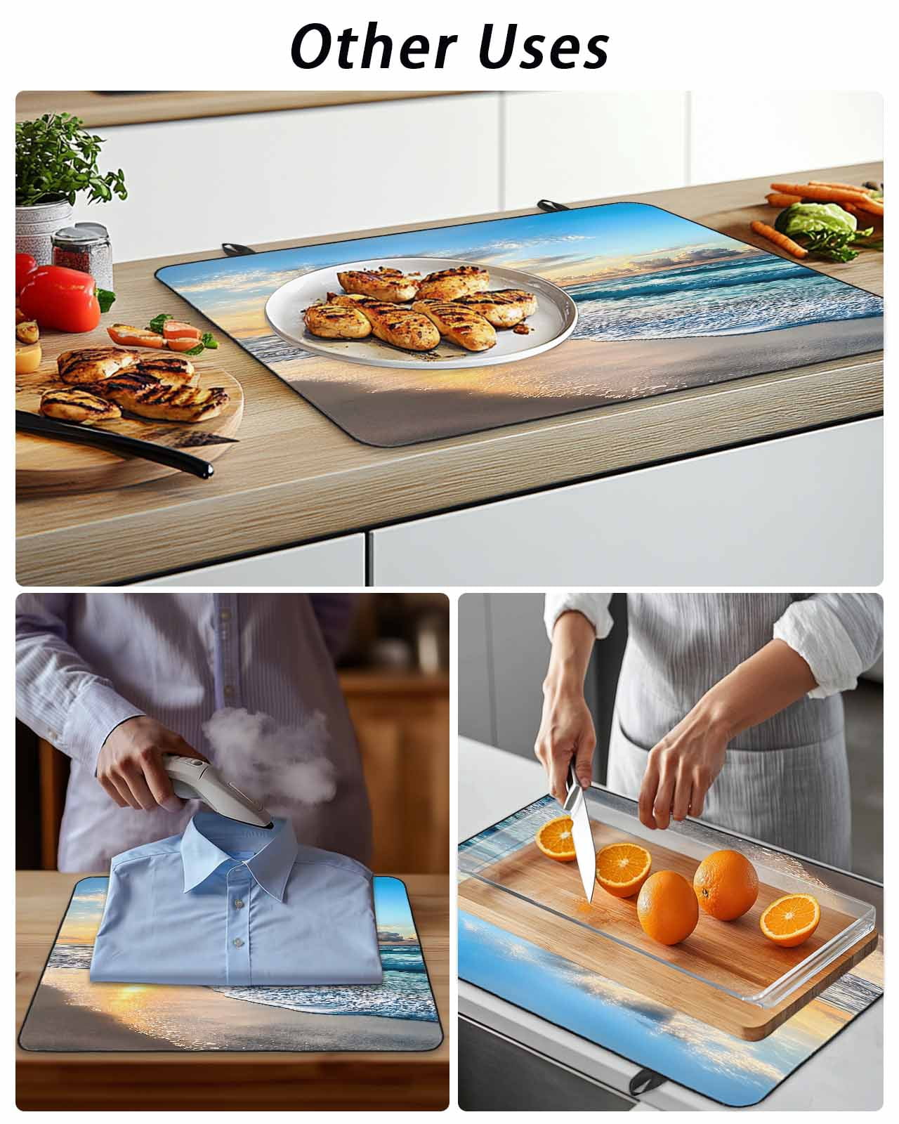 Stove Top Covers for Electric Stove, Ocean Sunset Glass Stovetop Cover Protector, Beach Blue Sky Coastal Seashore Summer Induction Cooktop Protector Oven Mat for Kitchen Countertop 24"x21"