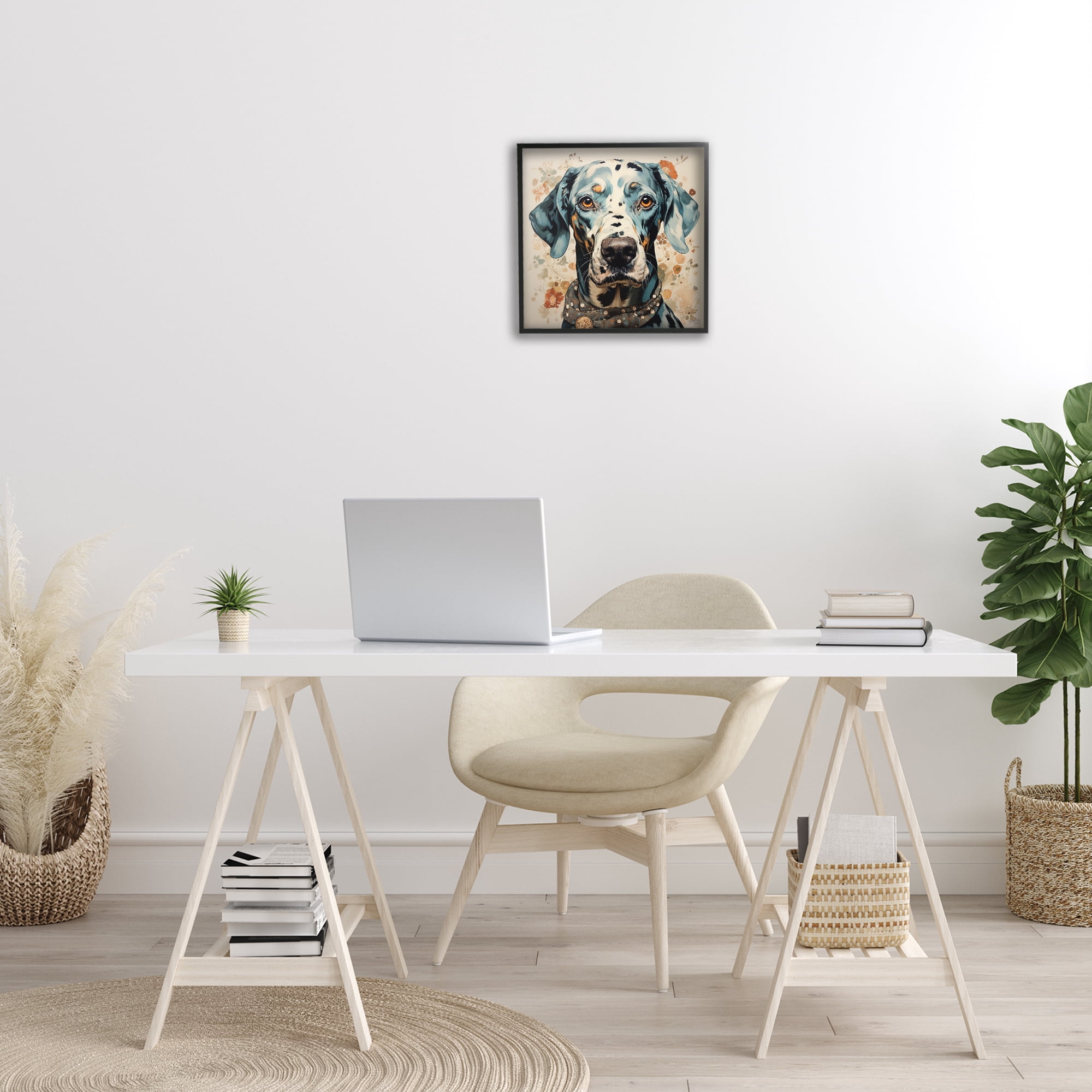 Stupell Industries Dog Portrait with Paint Splatter Animals & Insects Painting Black Framed Art Print Wall Art, 17 x 17