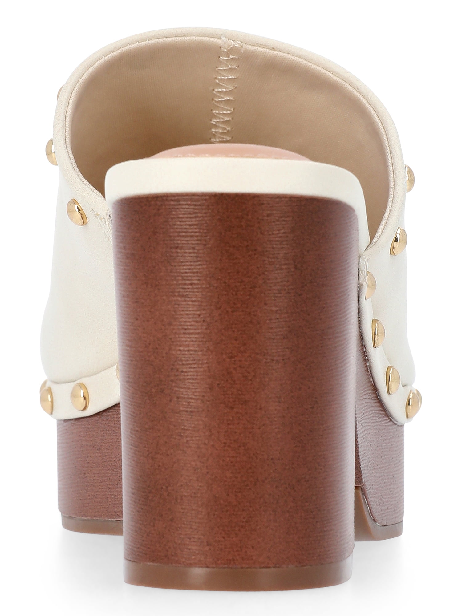 Time and Tru Women's Faux Leather Studded Clogs with Block Heels