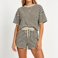 thumbnail image 2 of PRINxy Women's Striped 2 Piece Casual Set, Crew Neck Short Sleeve Tee Elastic Waist Drawstring Shorts Soft Summer Loungewear Khaki XL, 2 of 6