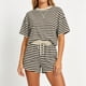 thumbnail image 1 of Neewe Lounge Sets for Women Round Neck Striped Short Sleeves Tops and Elastic Drawstring Shorts 2 Piece Sets Oversized Daily Outfits 2026, 1 of 6
