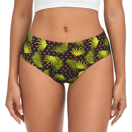 Womens Underwear - yellow tropical leaves polka dot No Show Seamless Underwear for Women  Soft Comfort Stretch Women s Panties  Hipster Ladies Panties Bikini Underwear Briefs