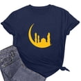 thumbnail image 6 of Penkiiy Happy Ramadan Tops Blouse for Women Women's Graphic Tees Moon Print Short Sleeve Round Neck T Shirts Tops 3XL Navy, 6 of 6