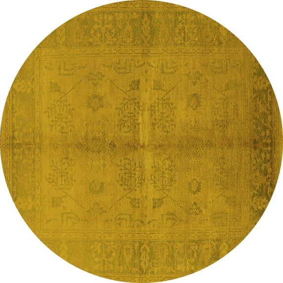 Ahgly Company Indoor Round Oriental Yellow Industrial Area Rugs, 4' Round