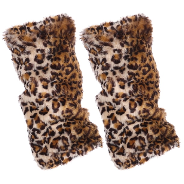FELTECHELECTR Calentadores de piernas de piel sintética de 40 cm, a la moda, largos, para mujeres y niñas (color leopardo)