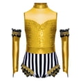 thumbnail image 3 of iiniim Girls Circus Outfit Sequin Striped Leotard with Arm Sleeve Set for Carnival Fancy Party Yellow 8, 3 of 7