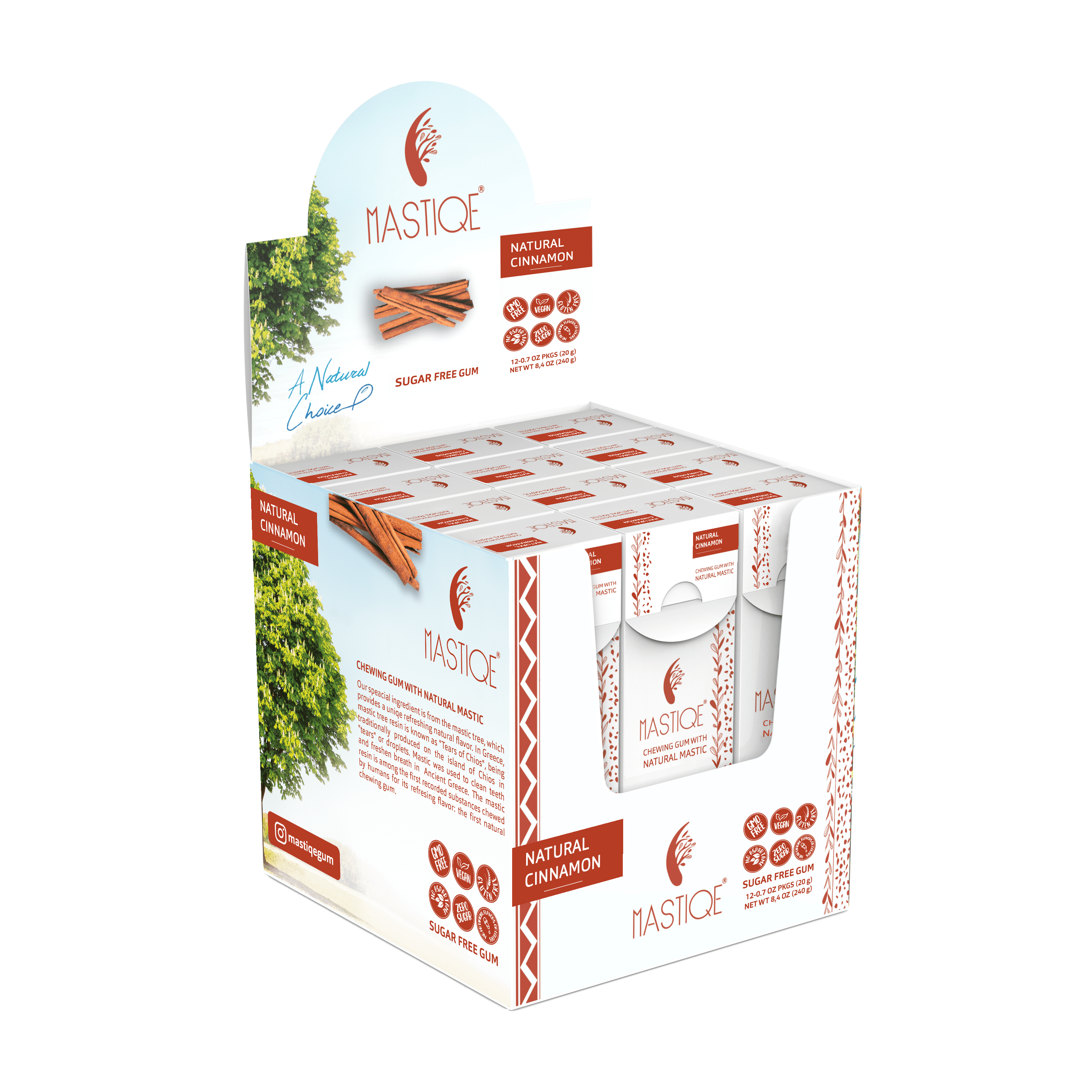Mastiqe Sugar Free Chewing Gum with Natural Mastic -Cinnamon (12-Box)