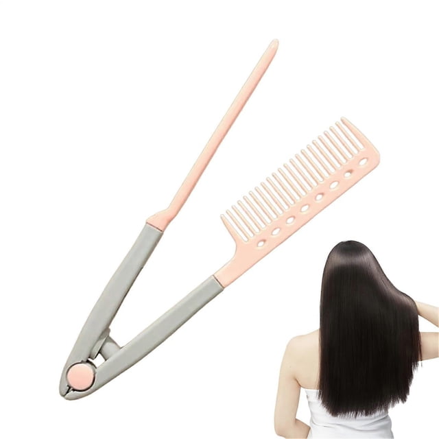 Peine alisador de cabello para cabello grueso, tipo V, con agarre antideslizante para peinado en seco y mojado, color rosa.