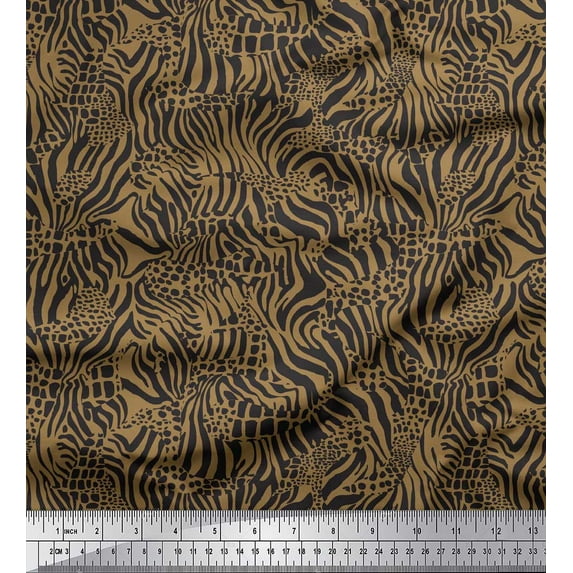 Soimoi Brown Poly Georgette Fabric Leopard & Wild Animal Skin Print Fabric by The Yard 52 Inch Wide