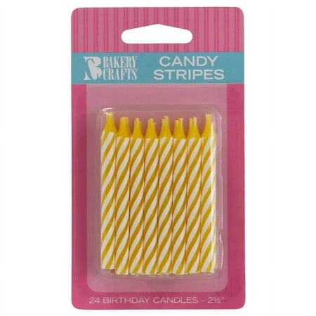 24 Yellow Candy Stripe Spiral Candles