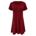 thumbnail image 3 of Tshirt Dress Women Summer Short Sleeve Round Neck A Line Front Pleated Casual Mini Dresses T Shirt Dresses for Women, 3 of 6