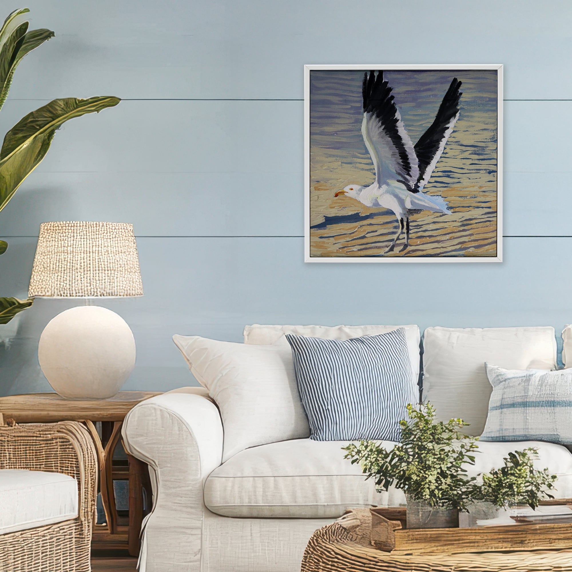 Stupell Industries Seagull Taking Flight White Framed Giclee Art, design by Violeta Vollmer