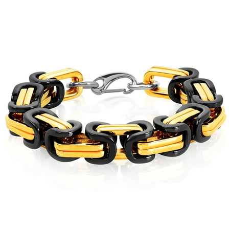 Crucible Two Tone Polished Stainless Steel Byzantine Chain Bracelet (17 mm) - 11.5