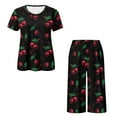 thumbnail image 5 of DISNIMO Cherry Printed Pajama Set for Women, Comfy Sleepwear Summer 2 Piece Pjs Set Tops and Capri Pant Lounge for Home, 4XL, 5 of 7