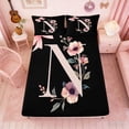 thumbnail image 3 of Erosebridal Black Pink Letter N Floral Bow Print Full Size Sheets, Monogram Style Bed Sheets for Girls, 1 Flat Sheet, 1 Fitted Sheet and 2 Pillowcases, 3 of 6