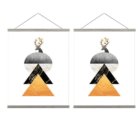 2 Pack Magnetic Poster Hanger Frame, 18x24 18x12 18x28 Light Wood Wooden Magnet Canvas Artwork Print Dowel Poster Hangers Frames Hanging Kit (Grey, 18", 2 Packs)