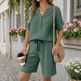 thumbnail image 2 of GZWYHT Linen Pant Sets Women 2 Piece Outfits，Cotton Short Sets For Women Bohemian Sets Sweatsuit Lounge Set Womens Beach Vacation Set Cotton Summer Sets For Women Green M, 2 of 9