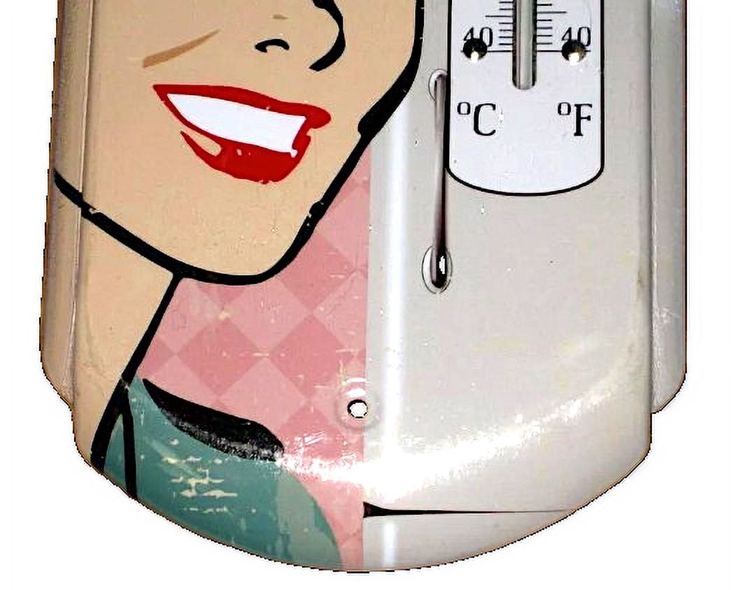 Wall Hanging Thermometer Metal ~ 22 Gauge Metal Lithograph Print Measures 5" x 17" Indoors or Outdoors (Todays Menu)