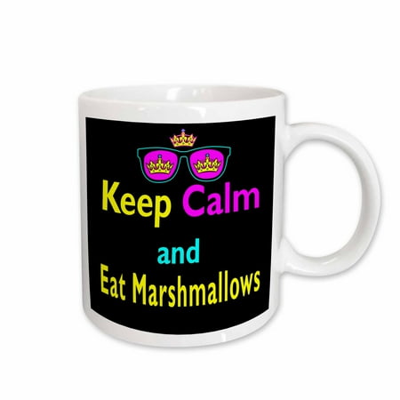 

3dRose CMYK Keep Calm Parody Hipster Crown And Sunglasses Keep Calm And Eat Marshmallows Ceramic Mug 11-ounce