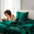 thumbnail image 2 of Emerald Satin Luxury Sheet Set Queen, 6-Piece 100% Polyester Bedding Set with 4 Pillowcases, Wrinkle-Free Silky Smooth Sheets, Oeko-Tex Certified, 2 of 16