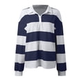 thumbnail image 4 of Women Striped Color Block Polo Sweatshirt Lapel Collared Long Sleeve Oversized Shirt Trendy Spring Clothes (Black XL), 4 of 5
