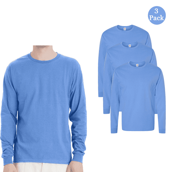Hanes Men's Essential-T Long Sleeve T-Shirt, 3-Pack Comfortable Crew Neck Carolina Blue Bulk Tee S