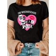 thumbnail image 1 of Women'S Casual Crew Neck T-Shirt With "Wednesday We Wear Pink" Heart Print, Knit Fabric, Slight Stretch, Short Sleeve, Regular Fit, All-Season Top For Orientation Valentine'S Day - H Style, 1 of 5