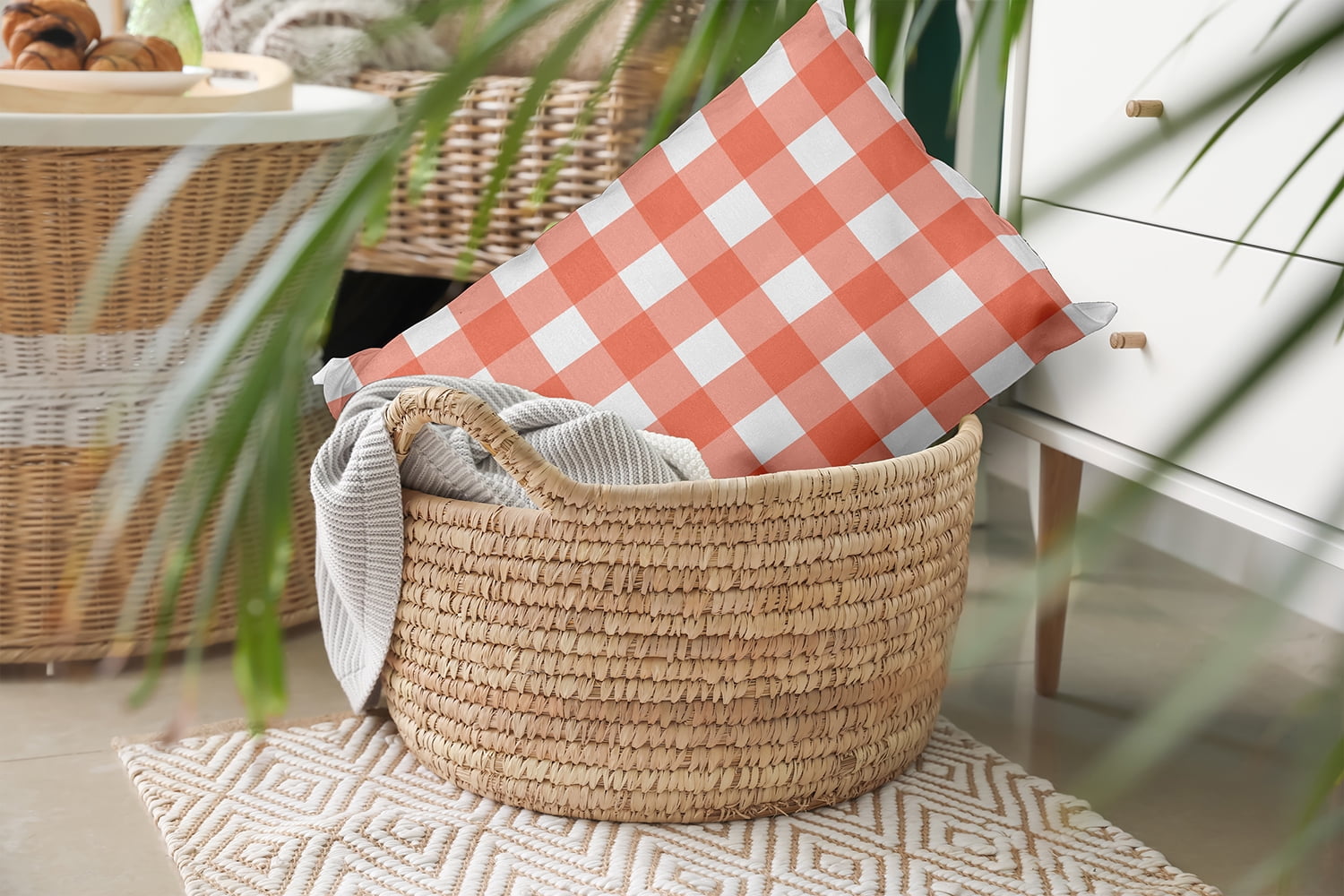 20" x 14" Simply Daisy Gingham Plaid Polyester Indoor/Outdoor Pillow, Harvest Orange Qty 1