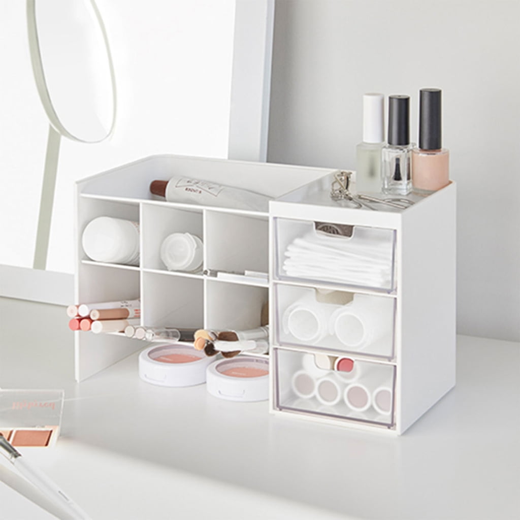 Stacking Marker Organizer 6-grid Inclined Pen Slots Large Capacity Desk Marker Organizer Storage Holder with 3 Drawers