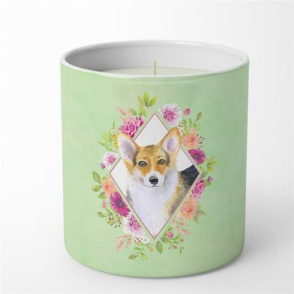 10 oz Corgi Green Flowers Decorative Soy Candle