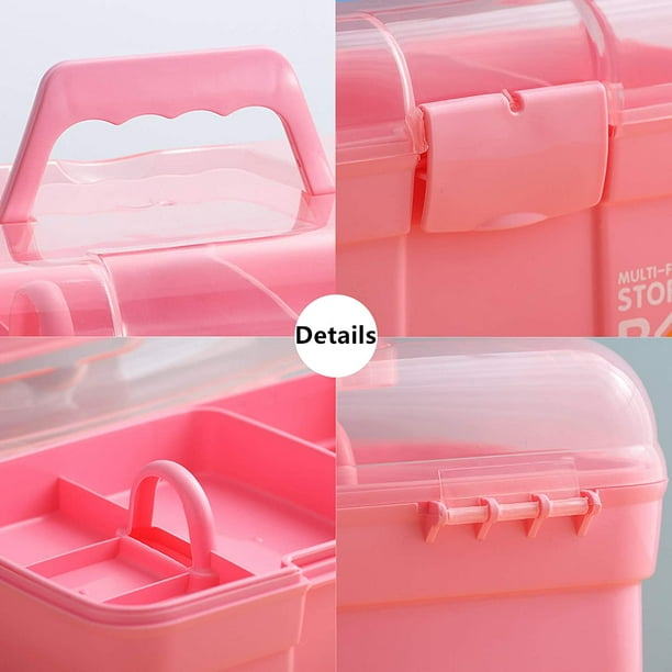 Hotelus Plastic Sewing Box With Removable Tray - Storage Box With Handle, Small Art Box For Handicrafts, Cosmetic Tools Pink