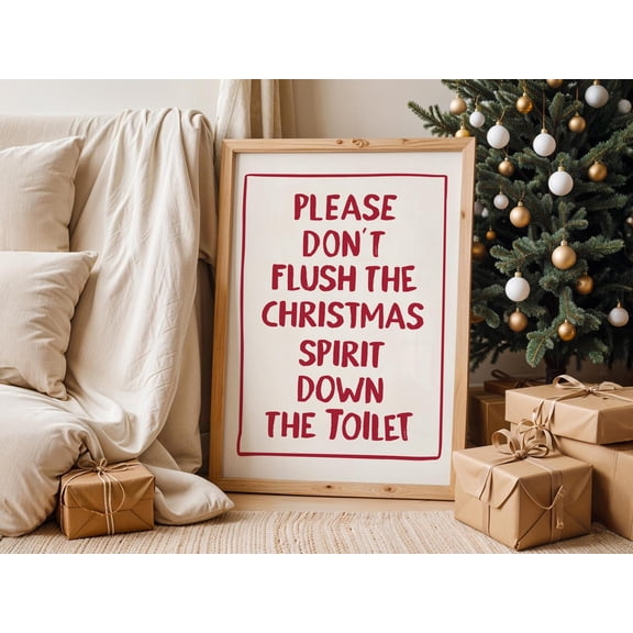 YaHaku Funny Christmas Bathroom | Christmas Spirit Down The Toilet Wall Art | Red Holiday Home Washroom Decor | At Home Sign