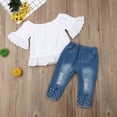 thumbnail image 3 of Bagilaanoe 2pcs Toddler Baby Girl Long Pants Set Off Shoulder Tops + Jeans Denim Trousers 1T 2T 3T 4T 5T 6T Kids Casual Outfits, 3 of 7