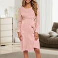 thumbnail image 2 of Modstep Women's Long Sleeve Maternity Sweater Dress Spring Fall Crew Neck Belt Midi Dresses for Daily Home and Outdoor Pink L, 2 of 7