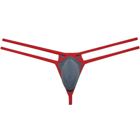 Botmois Men Underwear Double Belt Bikini Lingerie Thong Silk Soft Pouch T-back G-string Tangas Dark Gray M