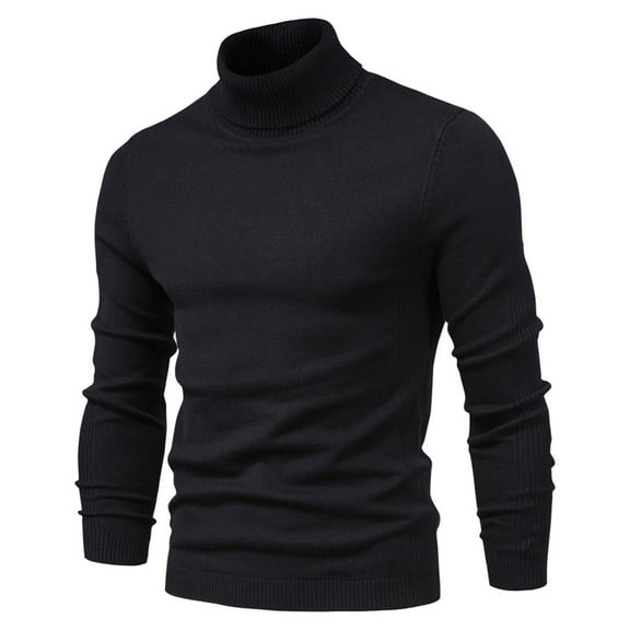 RYRJJ Men's Slim Fit Turtleneck Sweater Casual Basic Knitted Long Sleeve Pullover Shirts Lightweight Solid Color Thermal Sweaters(Black,L)