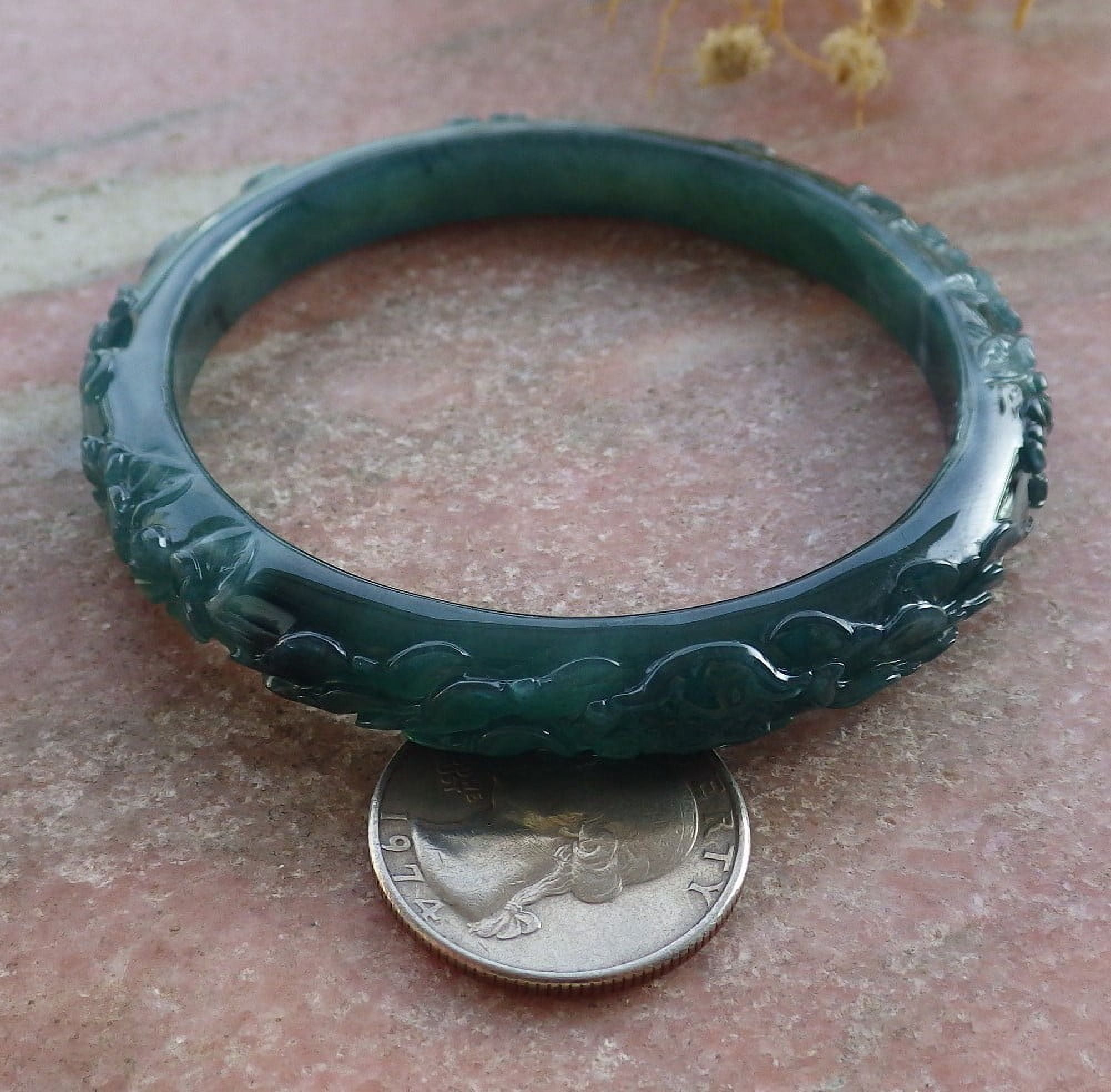 Icy Green Natural A JADE Jadeite Flower Bangle Bracelet 58 mm 683687 TN