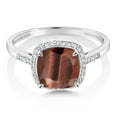 thumbnail image 2 of Gem Stone King 2.25 Ct Cushion Red Tiger Eye White Diamond 10K White Gold Ring, 2 of 7
