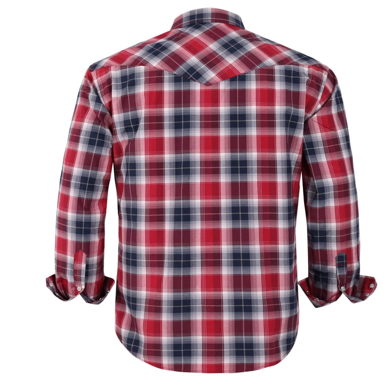 Coevals Club Men's Western Pearl Snap Shirt - Long Sleeve Plaid Work Shirt With Two Pockets (Red/Black, 3XL)