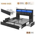 thumbnail image 2 of Afuhokles King Size Bed Frame with 10 Storage Drawers and LED Bookcase Headboard, PU Upholstered Bed with Charging Station, Black, 2 of 8