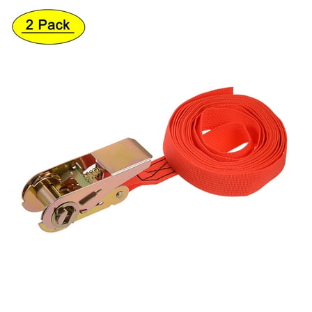 Uxcell 4Mx25mm up to 250Kg Ratchet Tie Down Strap, Red, 2 Pack