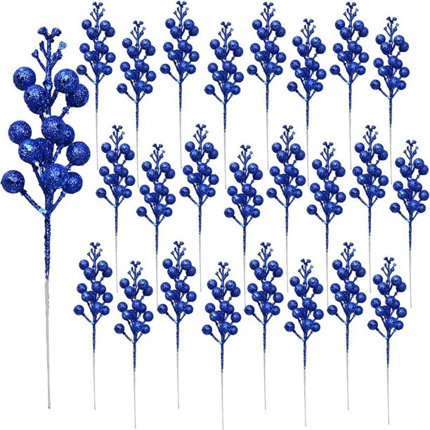 adornos de bayas artificiales para adornos de Navidad, corona de Navidad, decoración de día festivo y fiestas(Tesoros azules)()