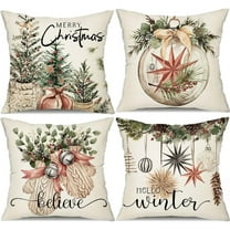 Christmas Pillow Covers 18x18 inch Set of 4 Christmas Tree Gloves Hello winter Decorative Throw Pillow Covers Winter Farmhouse Decoration for Home couch 134