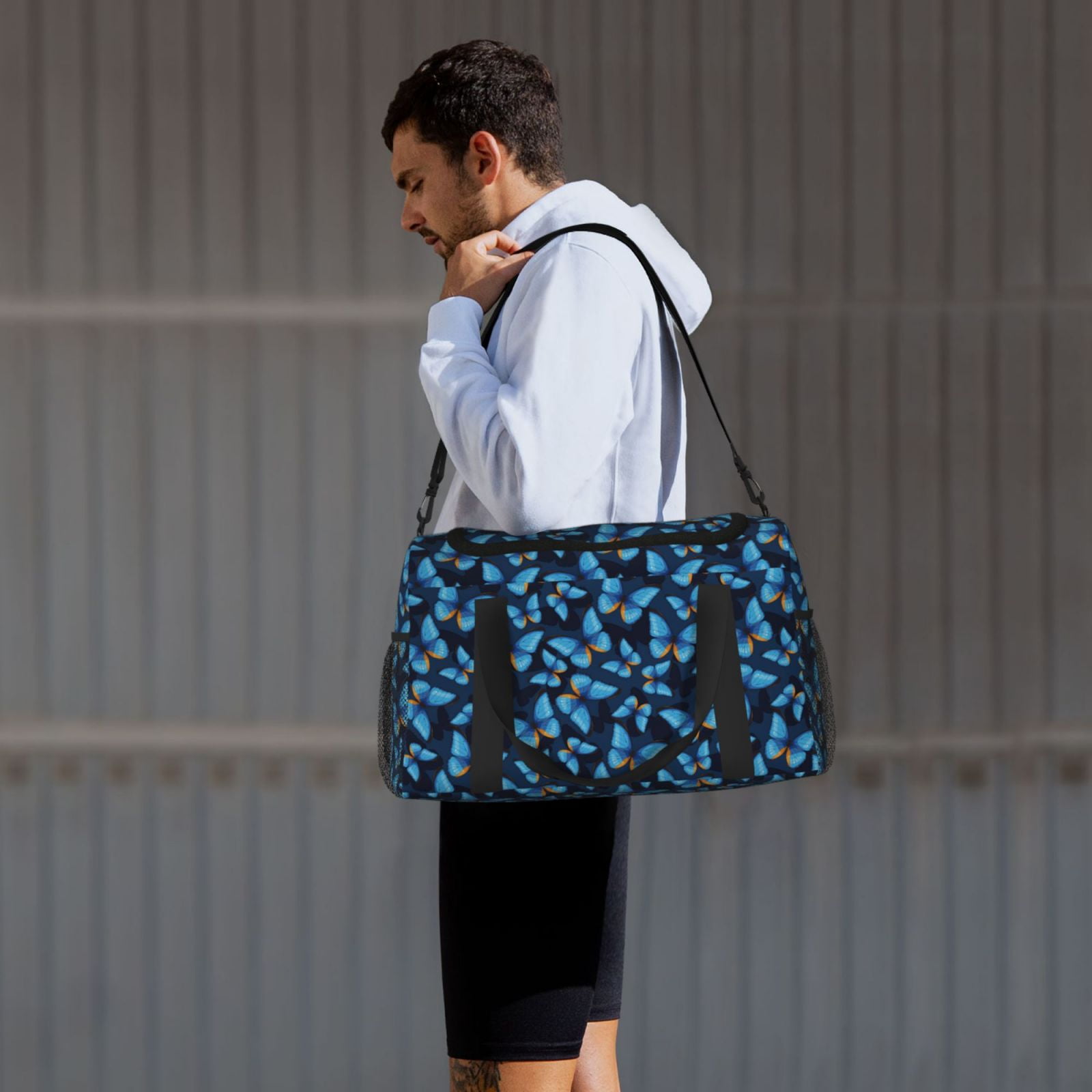 Fuzoiu Blue Butterfly Print Travel Duffle Bag,Carry On Tote Bags,Duffel Bag,Sport Gym Bag, Hospital Bag for Labor and Delivery, Overnight Bag,Luggage Bag