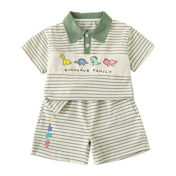 Toddler Boys Outfit Sets Dinosaur Emboridery Stripe Short Sleeve Tops And Shorts Set Kids Boys Summer Outdoor Wear Outfits Set,2Piece ,5 -6 Years